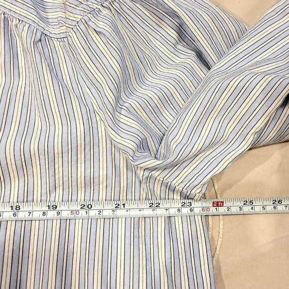 LOFT Striped Popover Blouse Size XL Blue White Split Neck 3/4 Sleeve Cotton Top - Picture 9 of 10